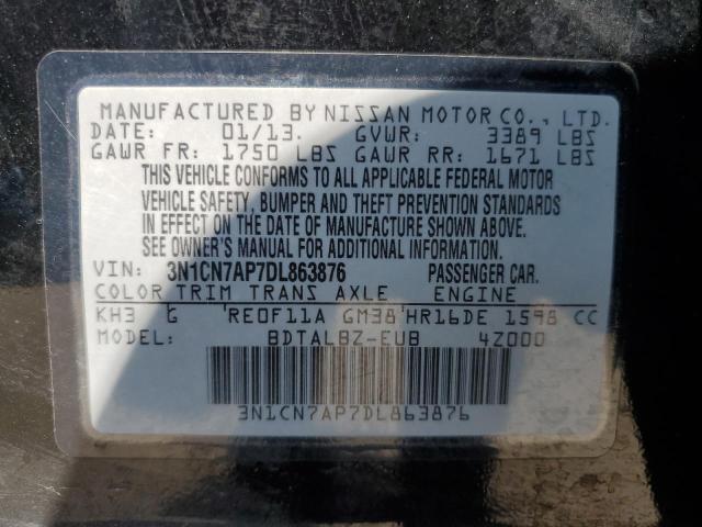 2013 Nissan Versa S VIN: 3N1CN7AP7DL863876 Lot: 62066424