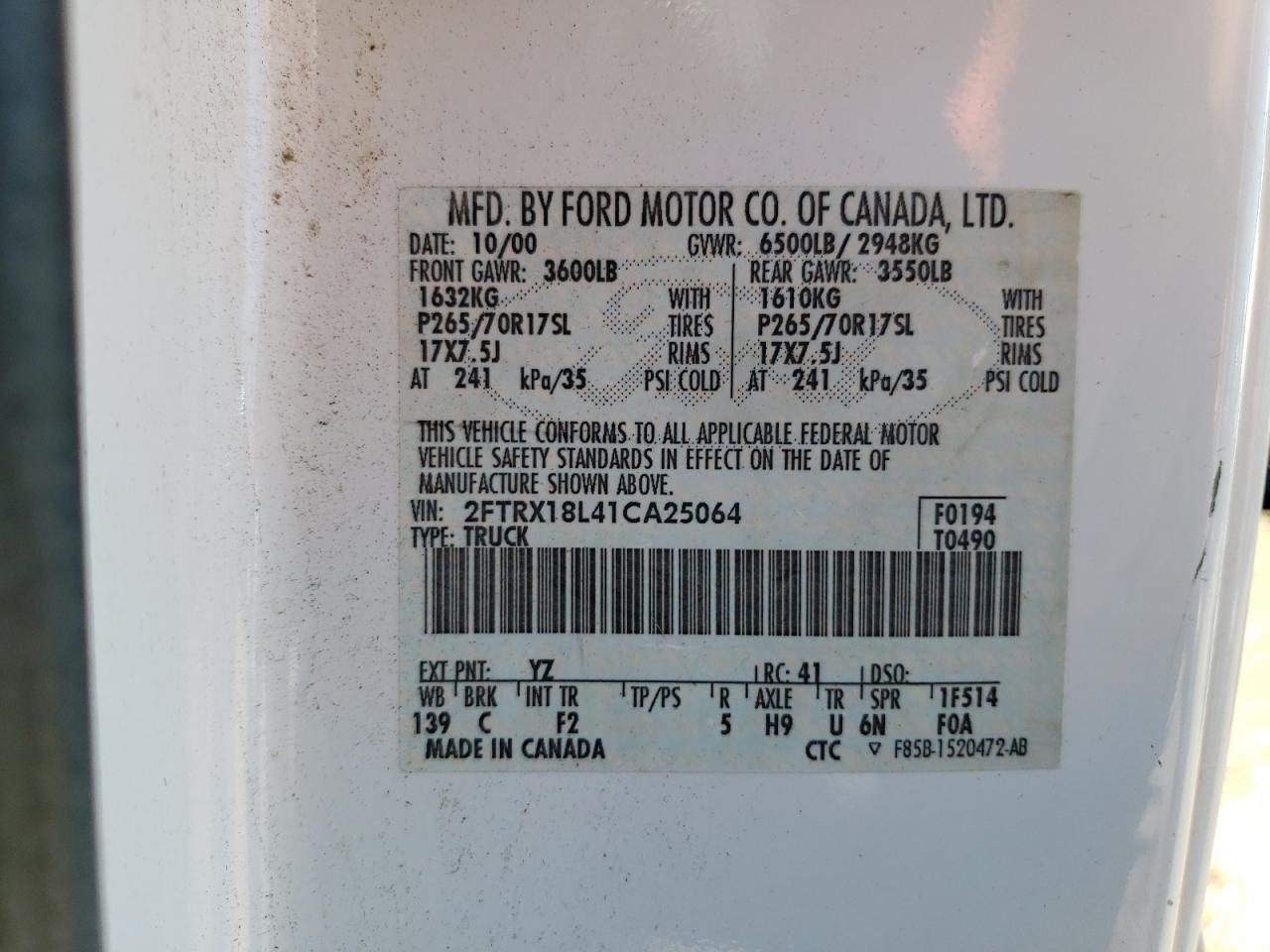 2FTRX18L41CA25064 2001 Ford F150