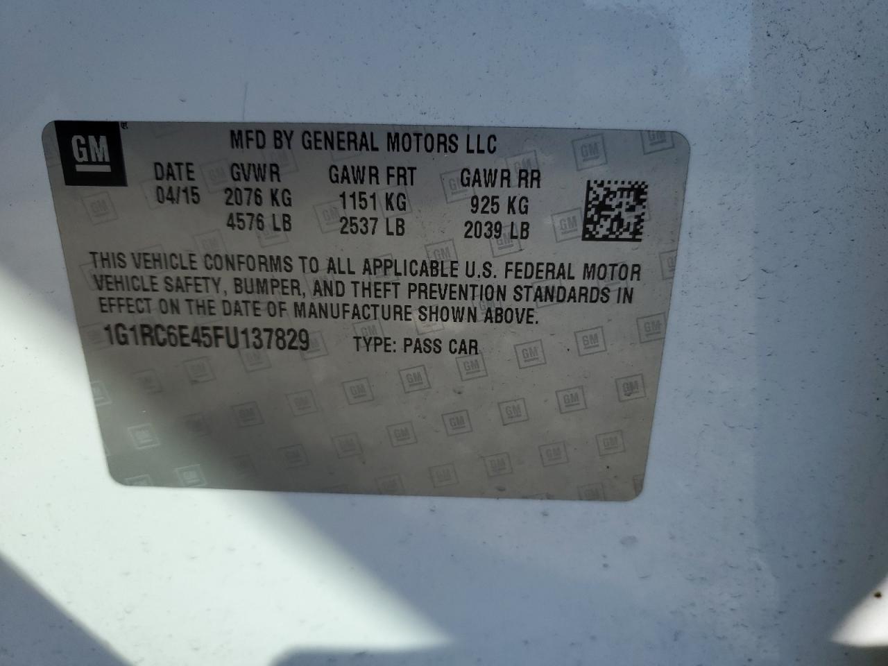 1G1RC6E45FU137829 2015 Chevrolet Volt