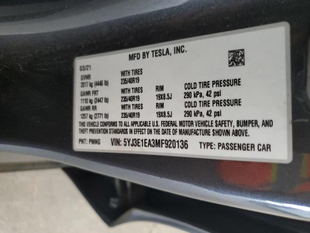 2021 TESLA MODEL 3 - 5YJ3E1EA3MF920136