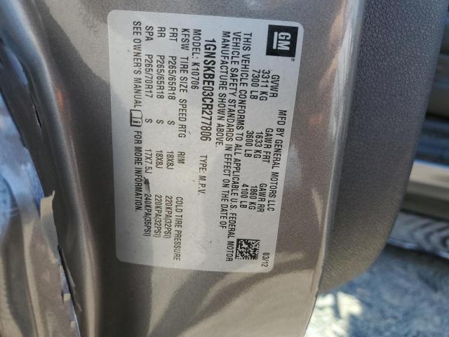 2012 Chevrolet Tahoe K1500 Lt VIN: 1GNSKBE03CR277806 Lot: 62636494