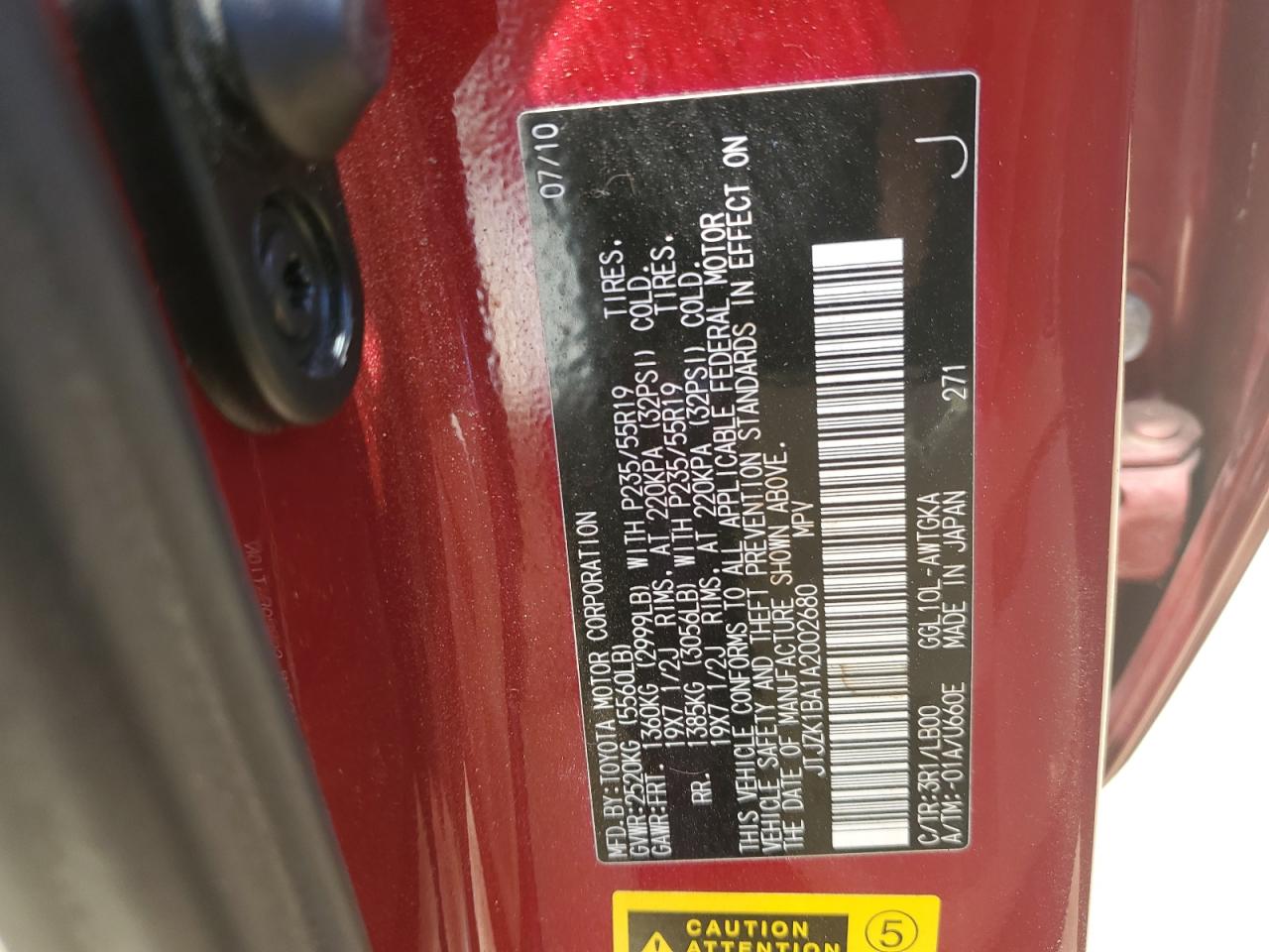 JTJZK1BA1A2002680 2010 Lexus Rx 350