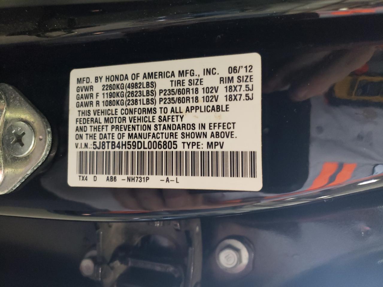 5J8TB4H59DL006805 2013 Acura Rdx Technology