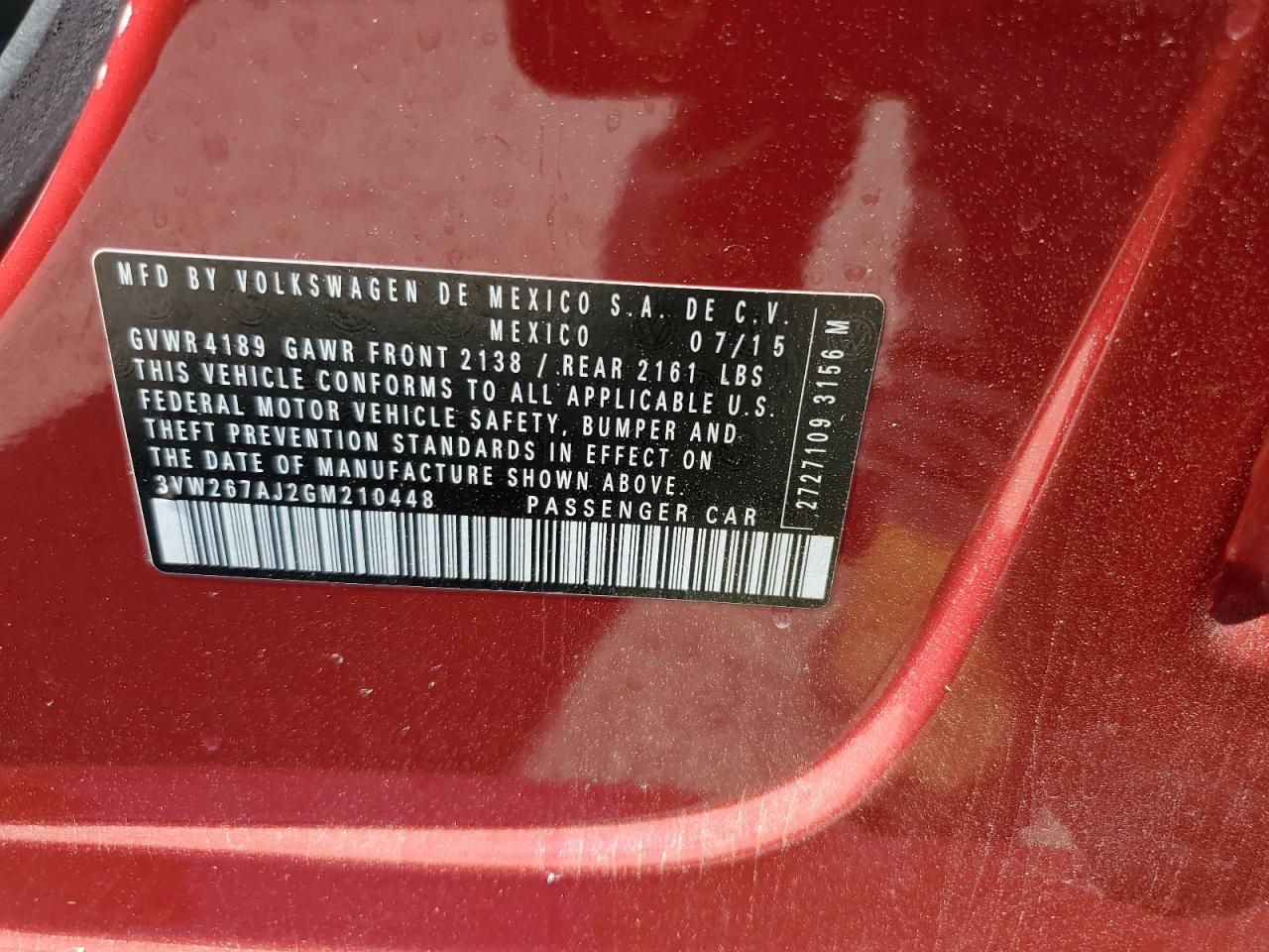 3VW267AJ2GM210448 2016 Volkswagen Jetta S