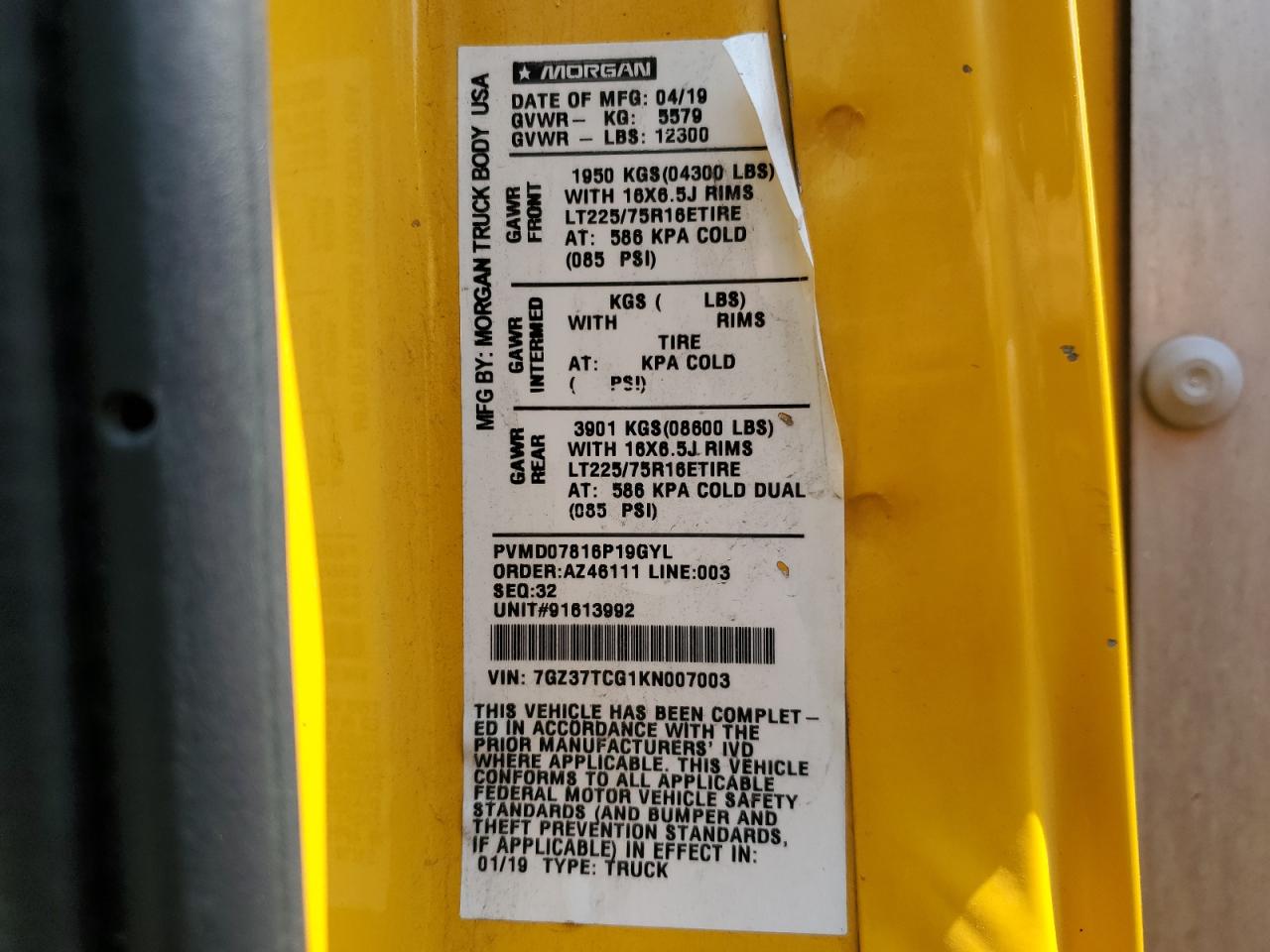 7GZ37TCG1KN007003 2019 GMC Savana Cutaway G3500