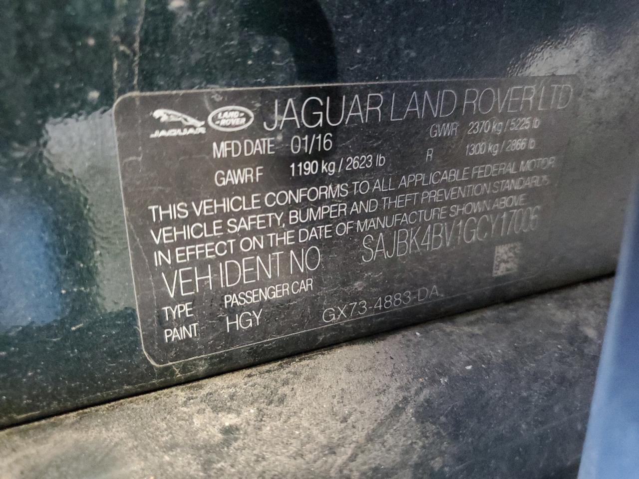 SAJBK4BV1GCY17006 2016 Jaguar Xf Prestige