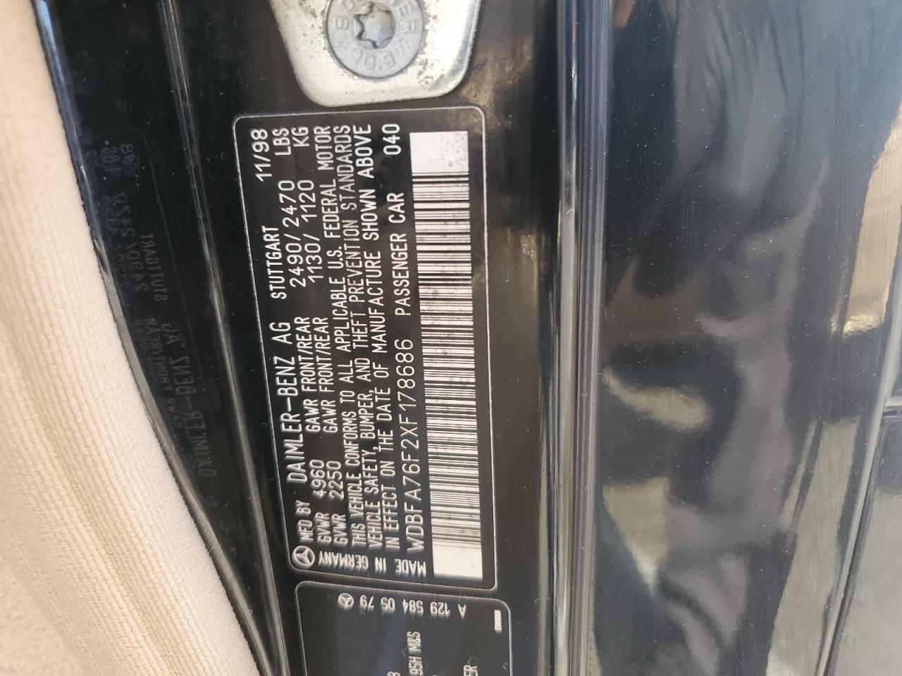 WDBFA76F2XF178686 1999 Mercedes-Benz Sl 600