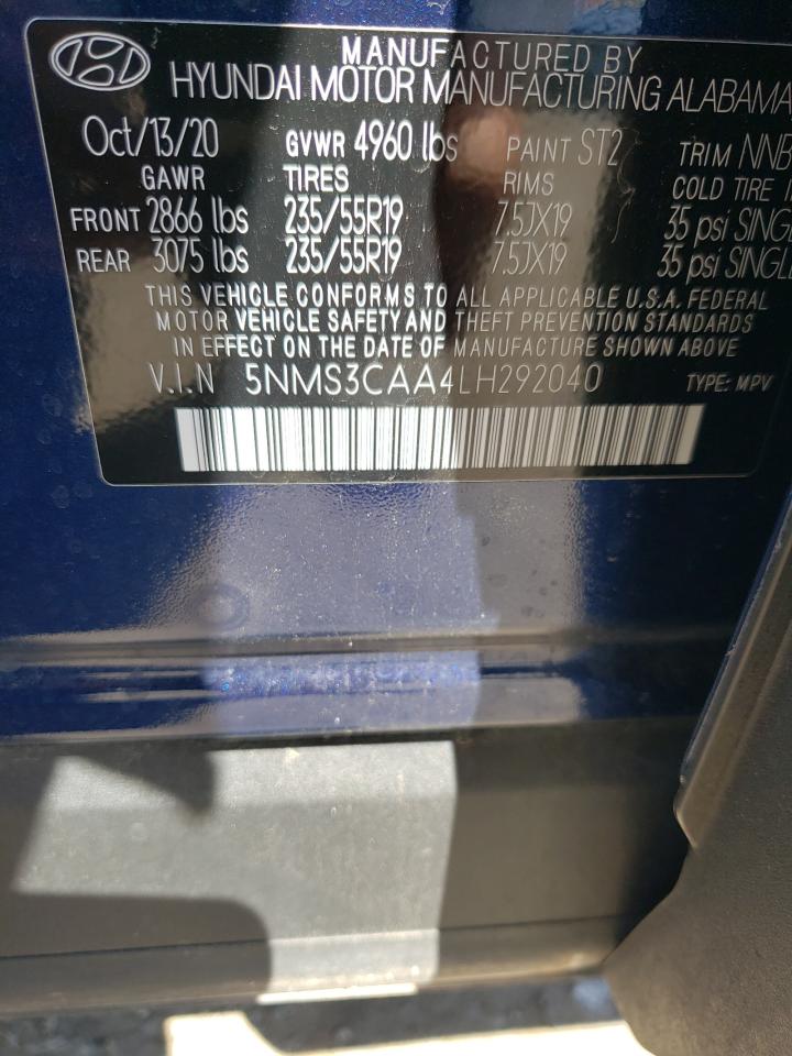 5NMS3CAA4LH292040 2020 Hyundai Santa Fe Sel