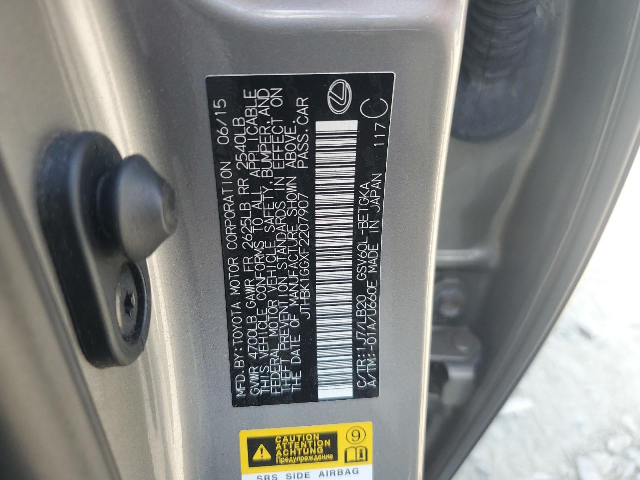 JTHBK1GGXF2207907 2015 Lexus Es 350