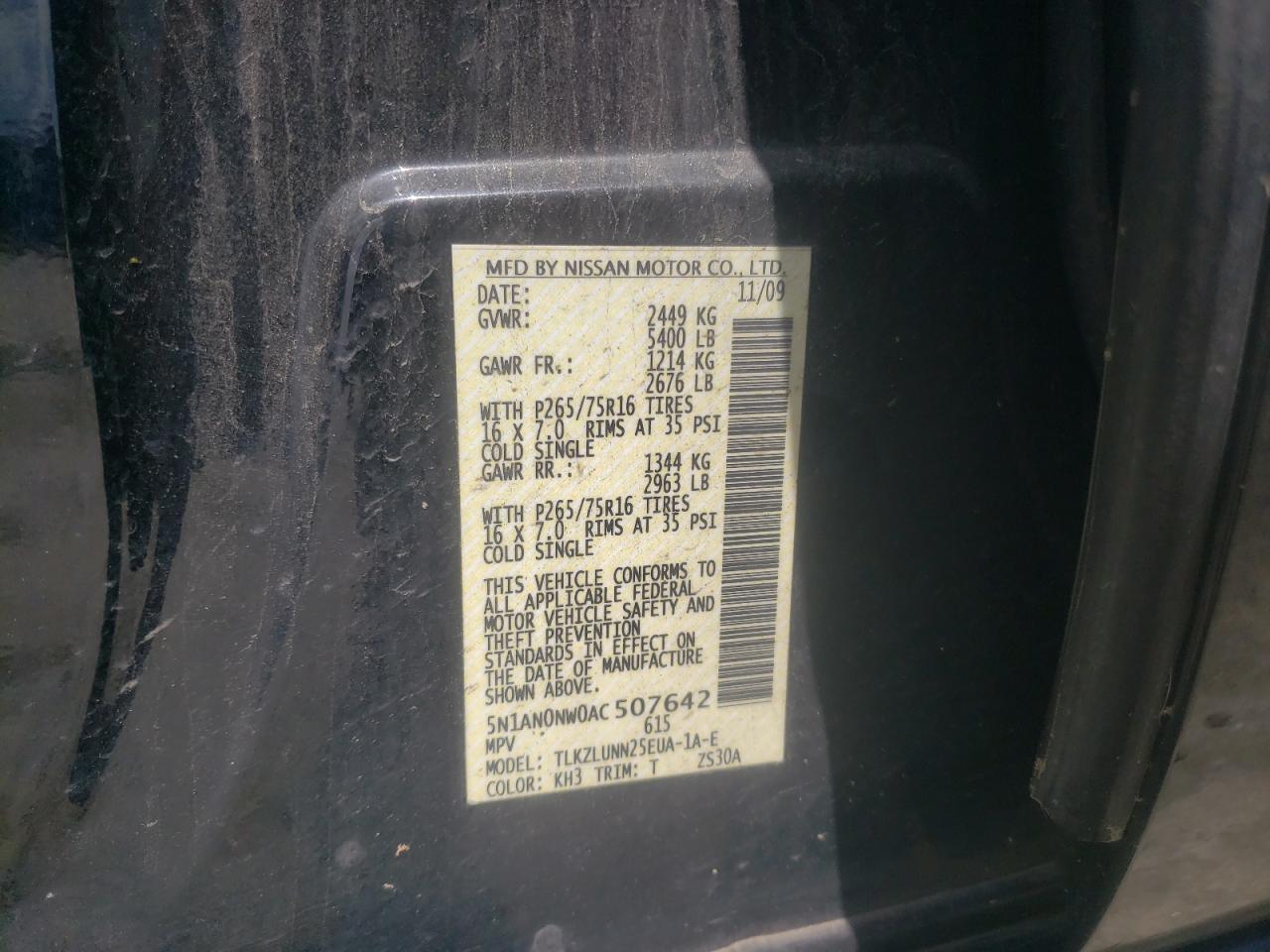 5N1AN0NW0AC507642 2010 Nissan Xterra Off Road