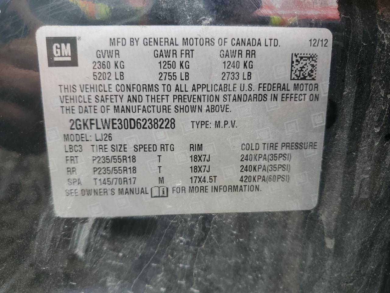 2GKFLWE30D6238228 2013 GMC Terrain Slt