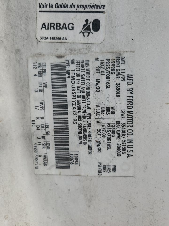 1FMDU85P1YZA73195 2000 Ford Explorer Limited