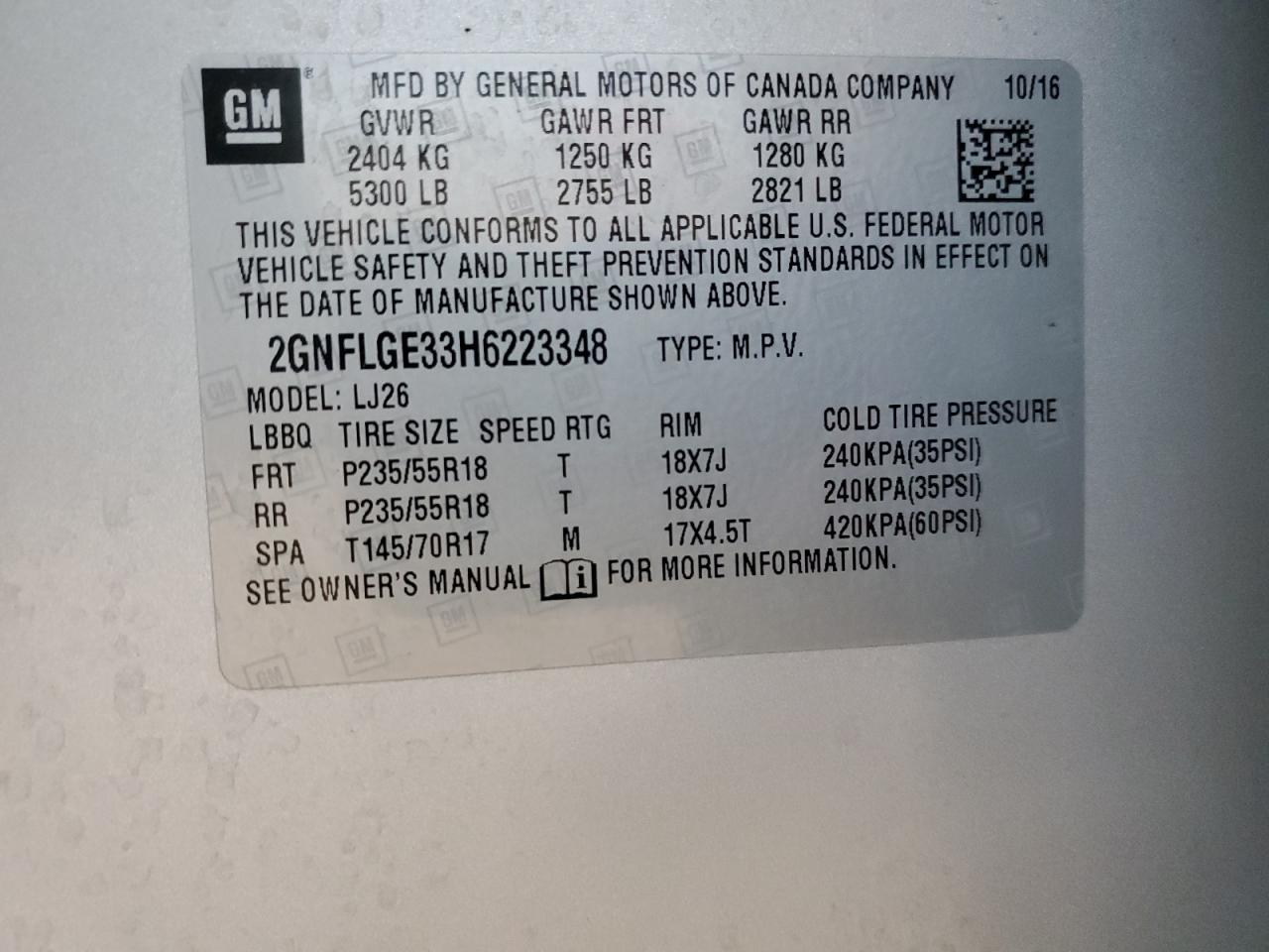 2GNFLGE33H6223348 2017 Chevrolet Equinox Premier