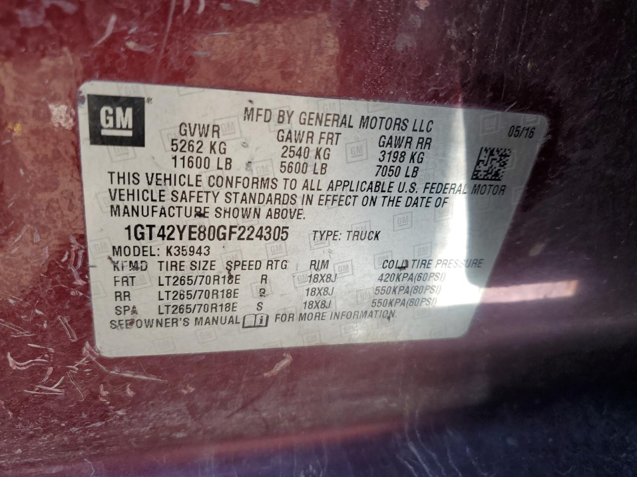 1GT42YE80GF224305 2016 GMC Sierra K3500 Denali