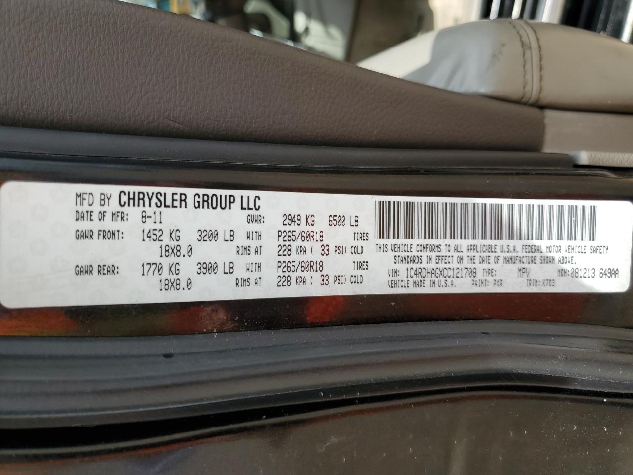 1C4RDHAGXCC121708 2012 Dodge Durango Sxt