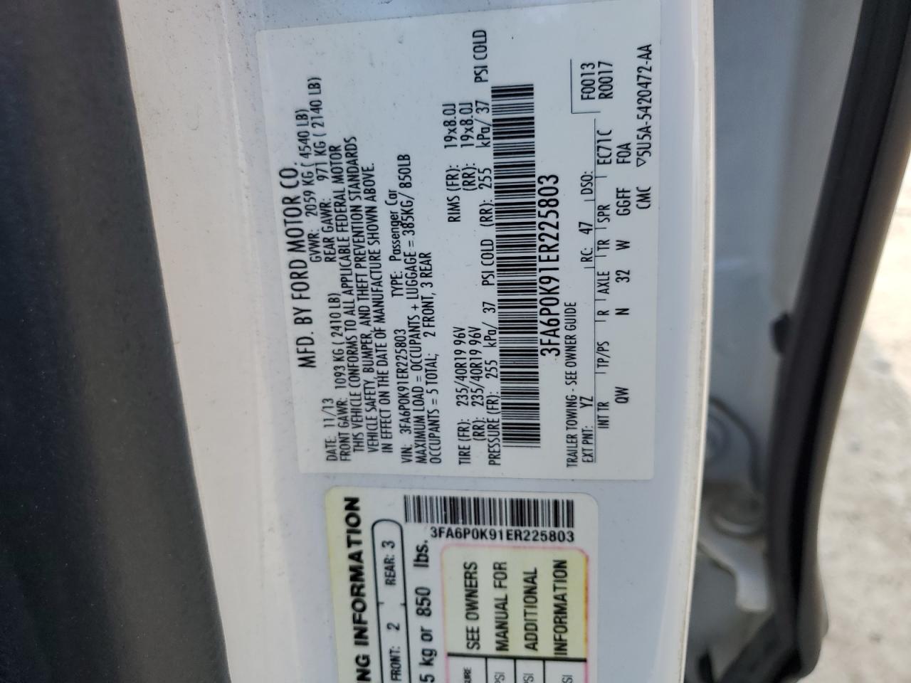 3FA6P0K91ER225803 2014 Ford Fusion Titanium