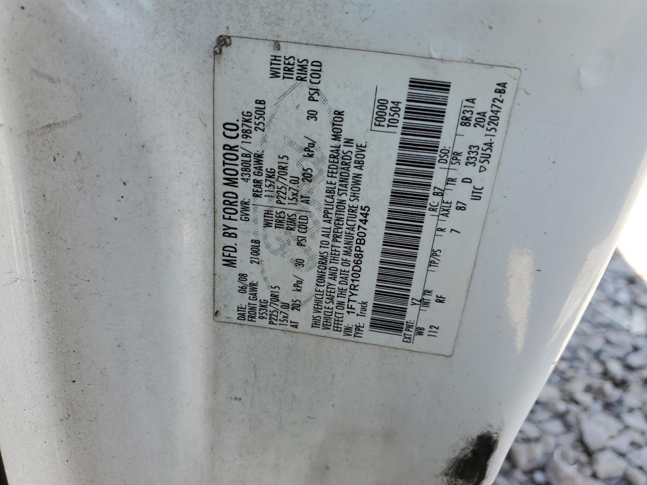 1FTYR10D68PB07445 2008 Ford Ranger