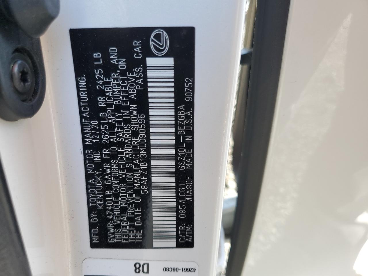 58AFZ1B13MU090596 2021 Lexus Es 350 Base