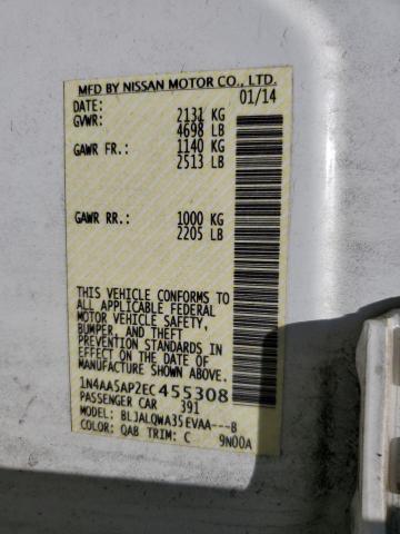 2014 Nissan Maxima S VIN: 1N4AA5AP2EC455308 Lot: 62922574