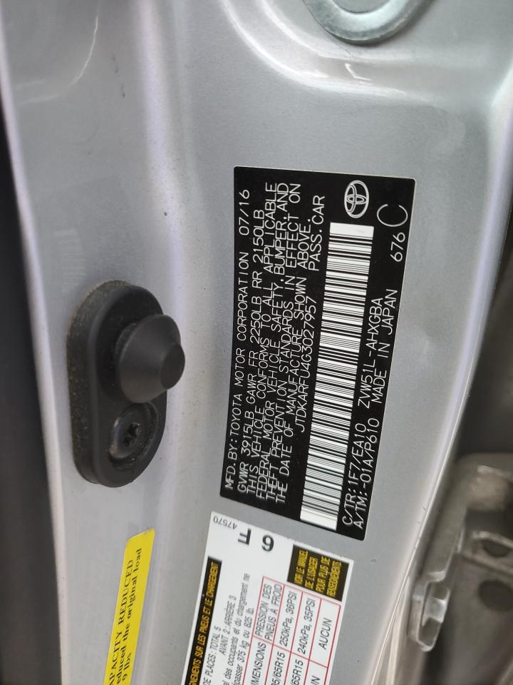 JTDKARFU4G3027957 2016 Toyota Prius