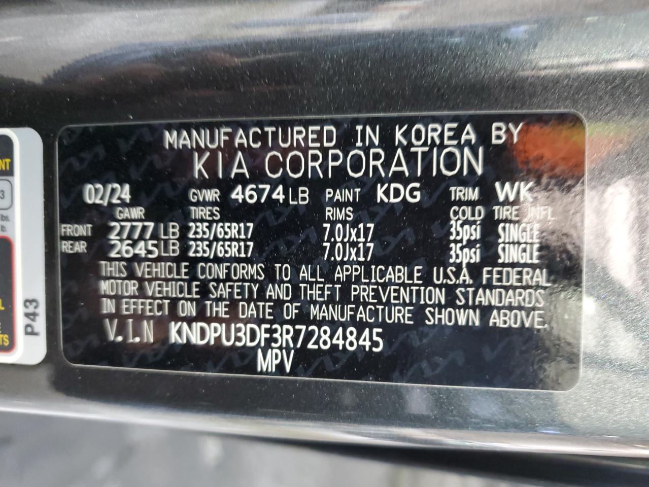 KNDPU3DF3R7284845 2024 Kia Sportage Lx