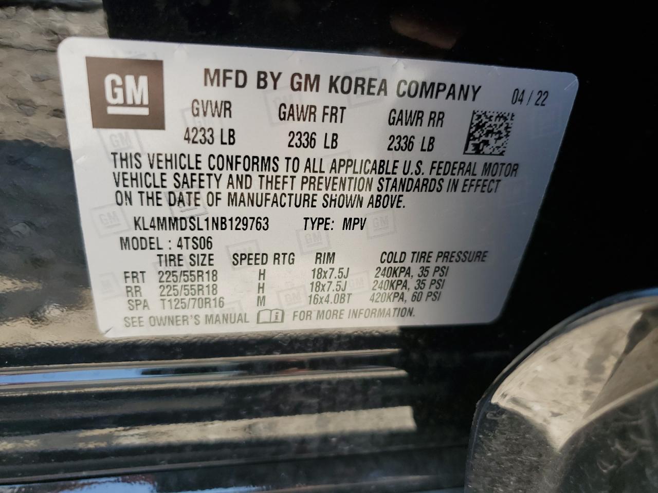 KL4MMDSL1NB129763 2022 Buick Encore Gx Select