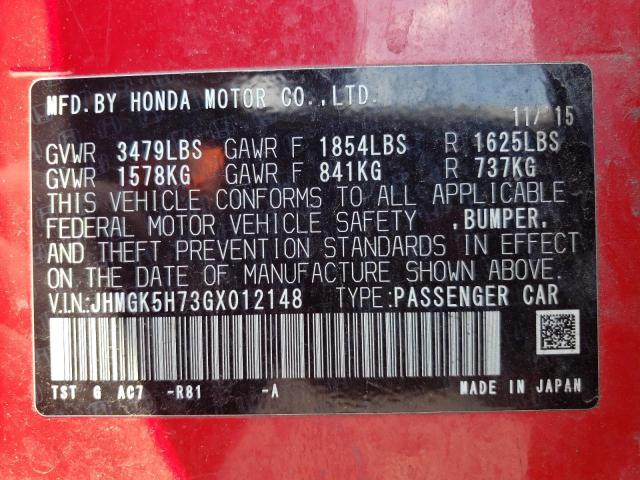 2016 Honda Fit Ex VIN: JHMGK5H73GX012148 Lot: 62452424