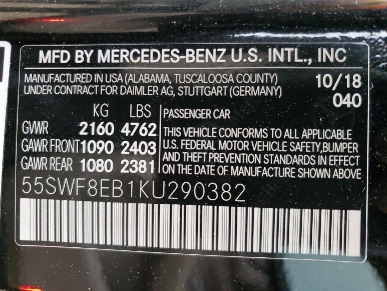 55SWF8EB1KU290382 2019 Mercedes-Benz C 300 4Matic