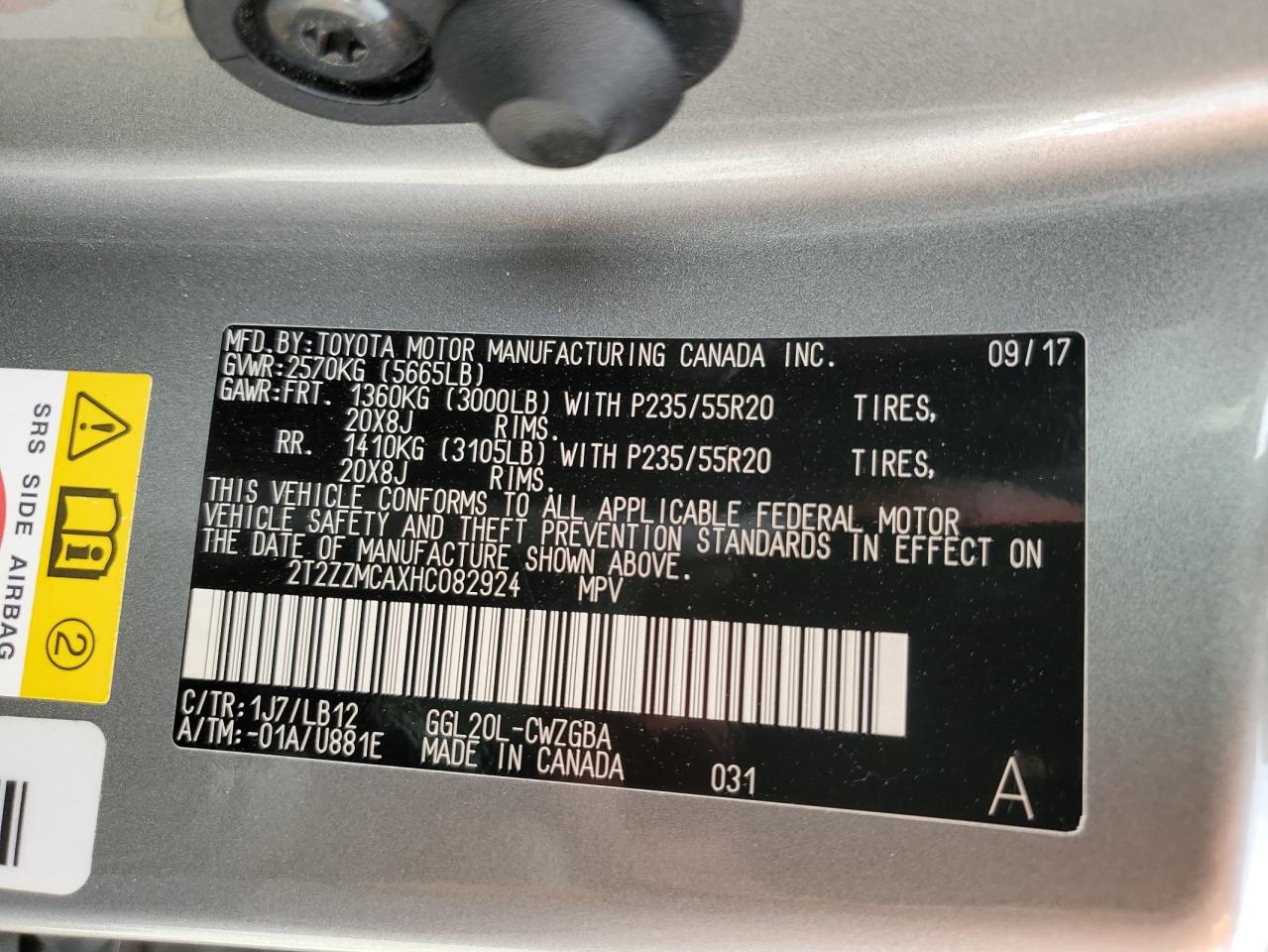 2T2ZZMCAXHC082924 2017 Lexus Rx 350 Base