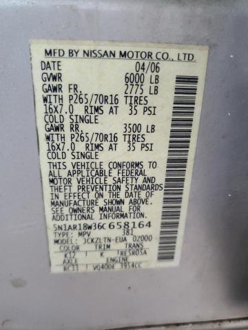 2006 Nissan Pathfinder Le VIN: 5N1AR18W36C658164 Lot: 61508194