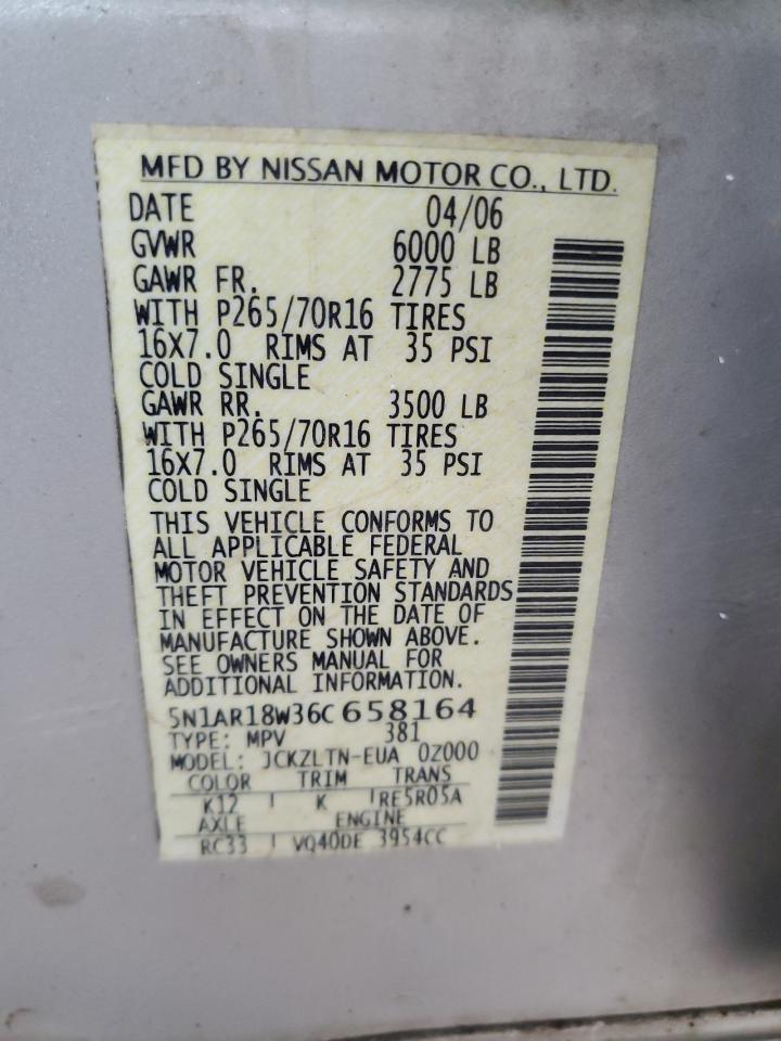 5N1AR18W36C658164 2006 Nissan Pathfinder Le