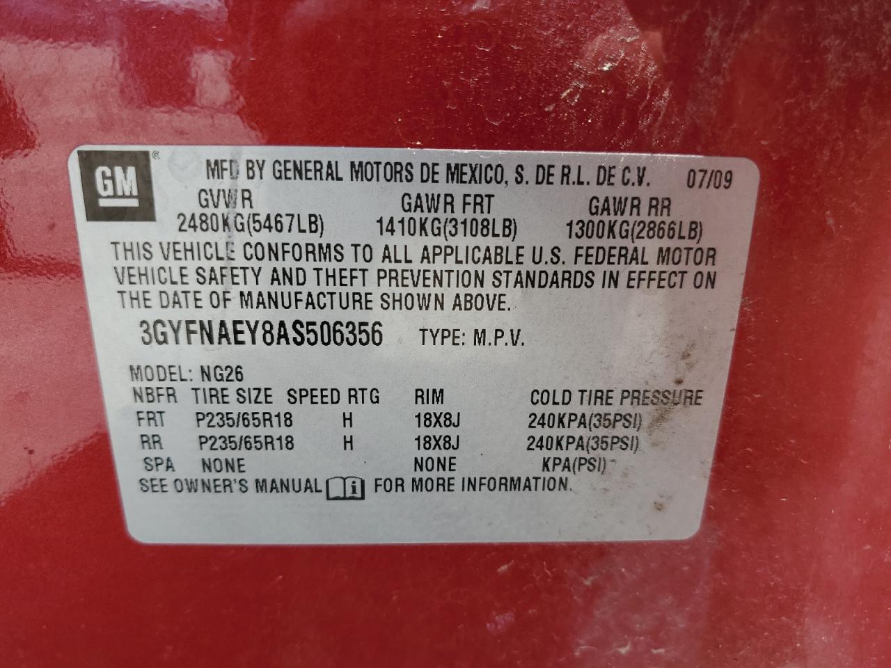 3GYFNAEY8AS506356 2010 Cadillac Srx Luxury Collection