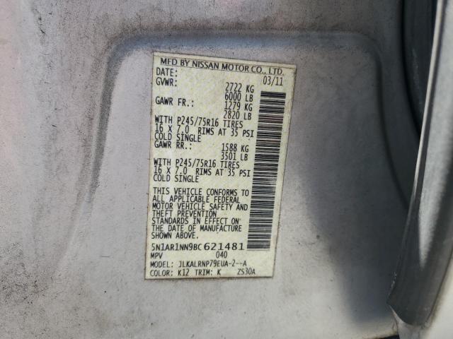 2011 Nissan Pathfinder S VIN: 5N1AR1NN9BC621481 Lot: 61036124