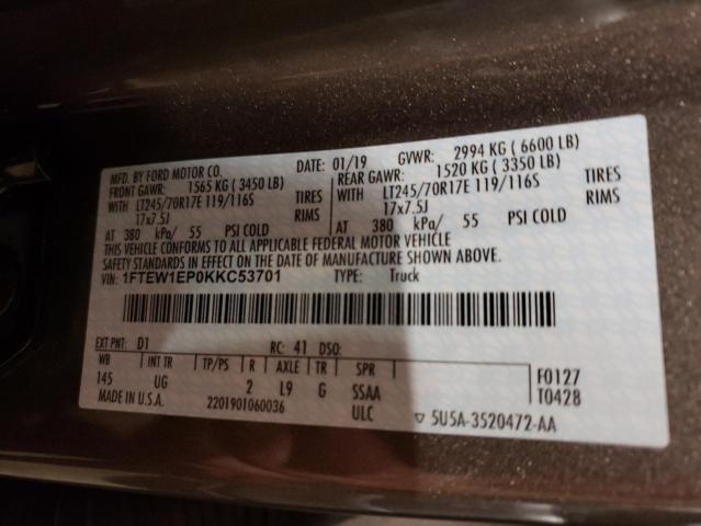 2019 FORD F150 SUPER - 1FTEW1EP0KKC53701