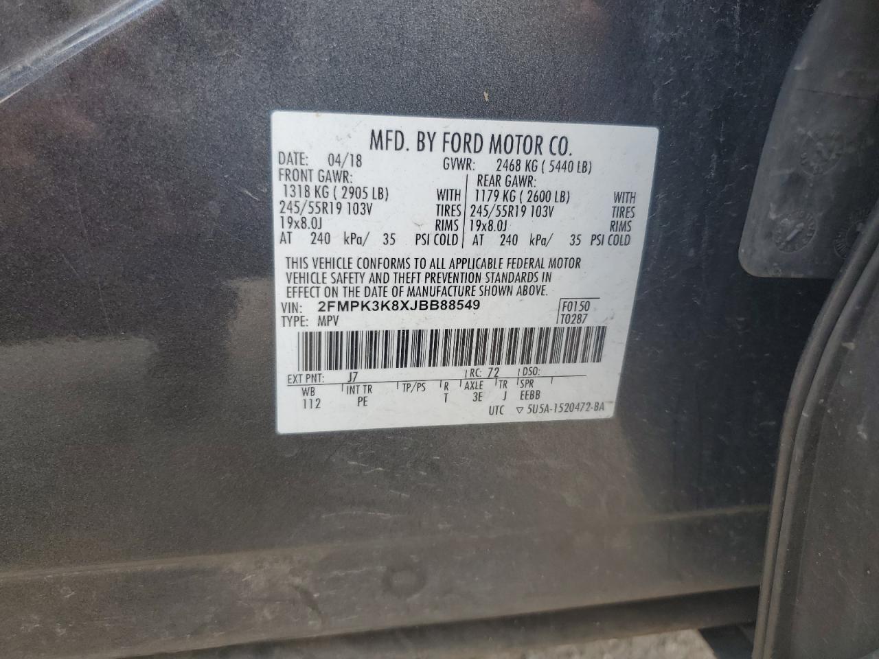 2FMPK3K8XJBB88549 2018 Ford Edge Titanium