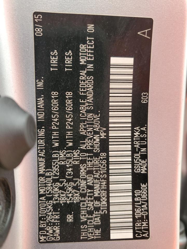 5TDKKRFH4FS105618 2015 Toyota Highlander Xle