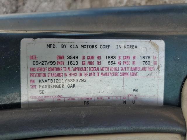 2000 Kia Sephia Base VIN: KNAFB1211Y5853793 Lot: 61809824