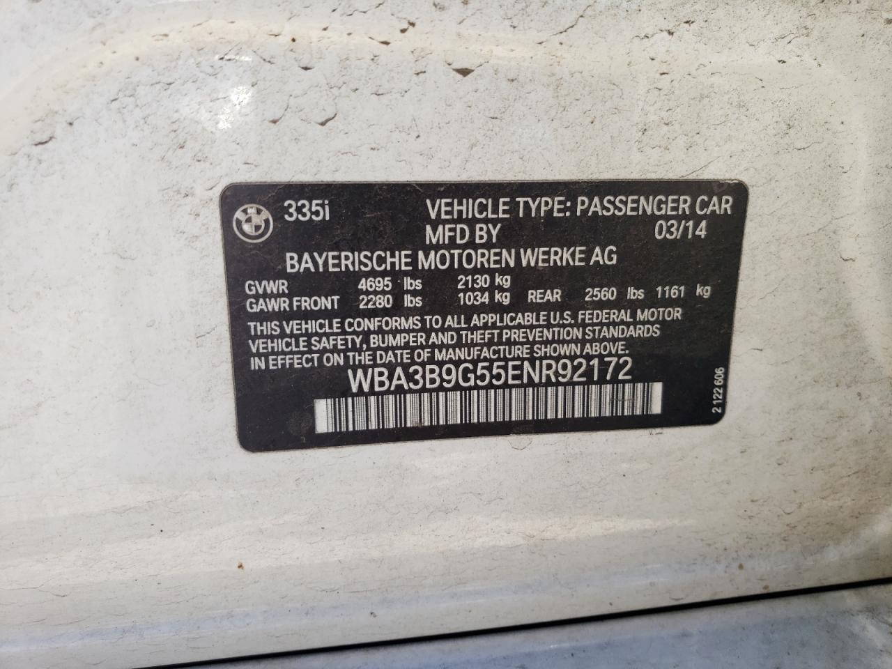 WBA3B9G55ENR92172 2014 BMW 335 Xi