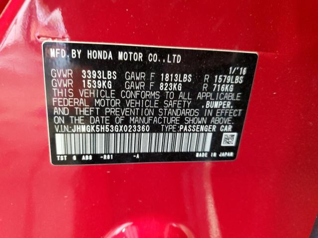 2016 Honda Fit Lx VIN: JHMGK5H53GX023360 Lot: 61840354