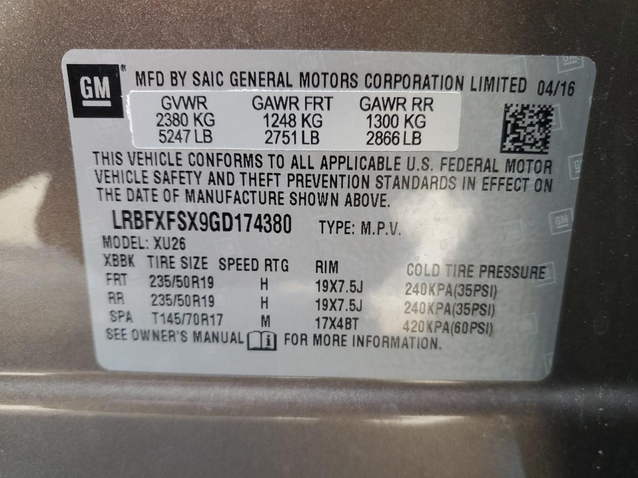 LRBFXFSX9GD174380 2016 Buick Envision Premium