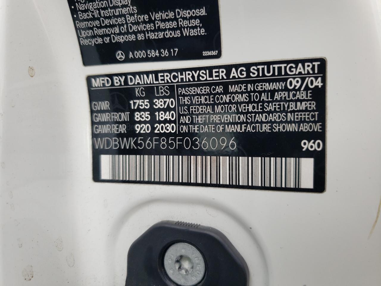 WDBWK56F85F036096 2005 Mercedes-Benz Slk 350