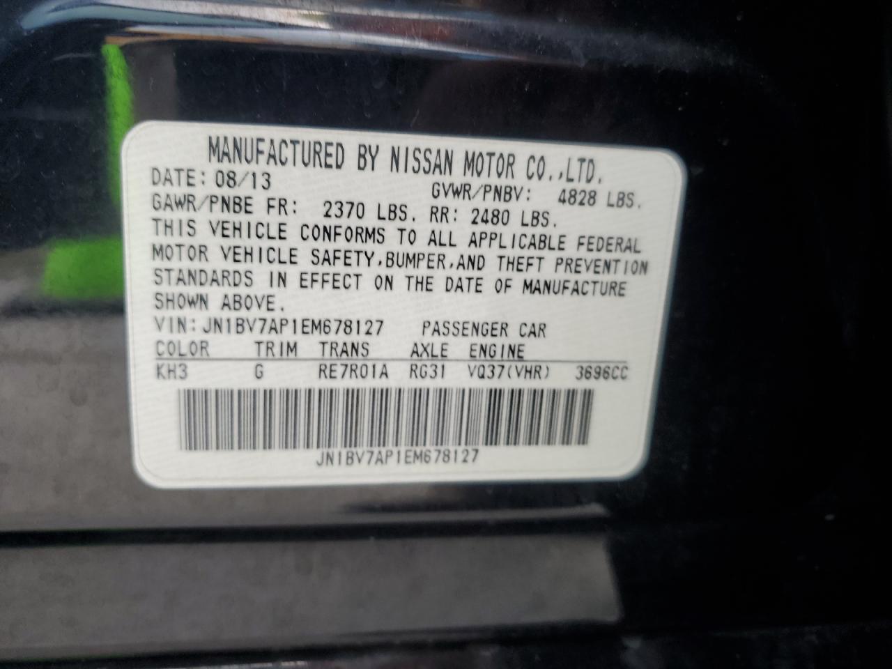 JN1BV7AP1EM678127 2014 Infiniti Q50 Base