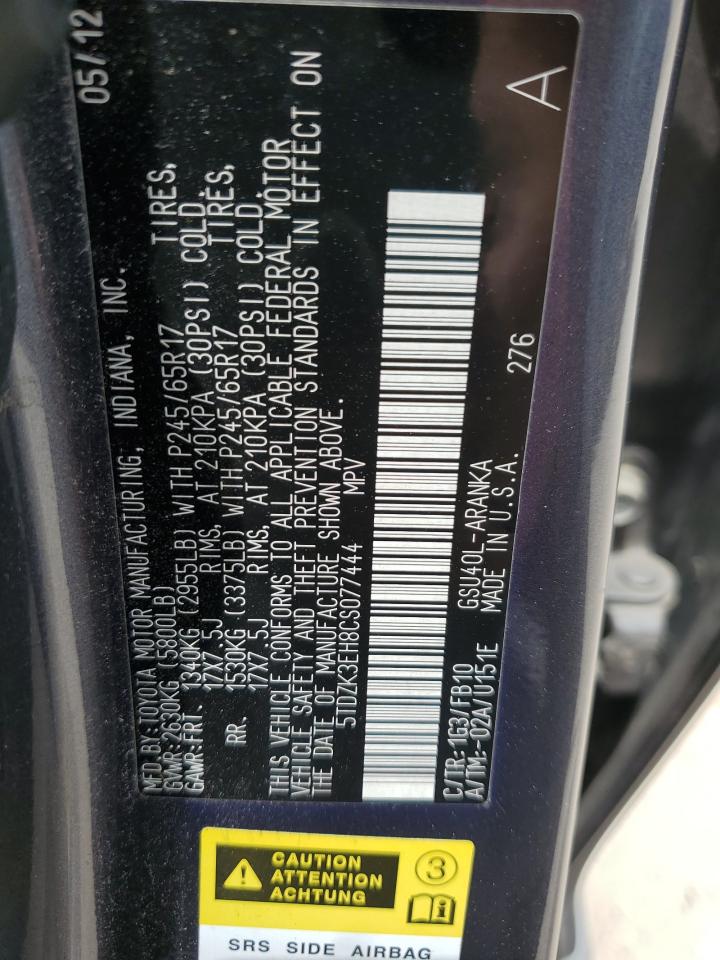 5TDZK3EH8CS077444 2012 Toyota Highlander Base