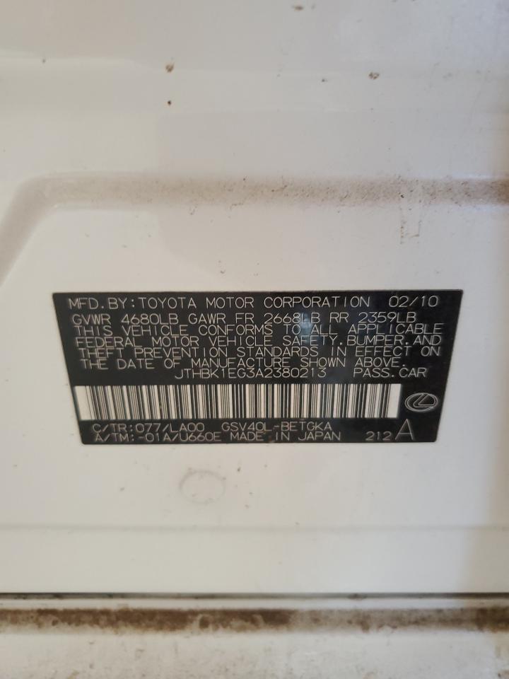 JTHBK1EG3A2380213 2010 Lexus Es 350
