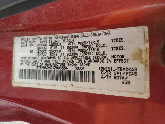 2001 Toyota Tacoma VIN: 5TEPM62N21Z836554 Lot: 62958094