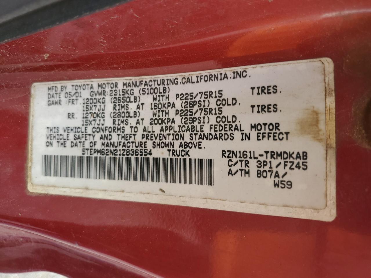 5TEPM62N21Z836554 2001 Toyota Tacoma