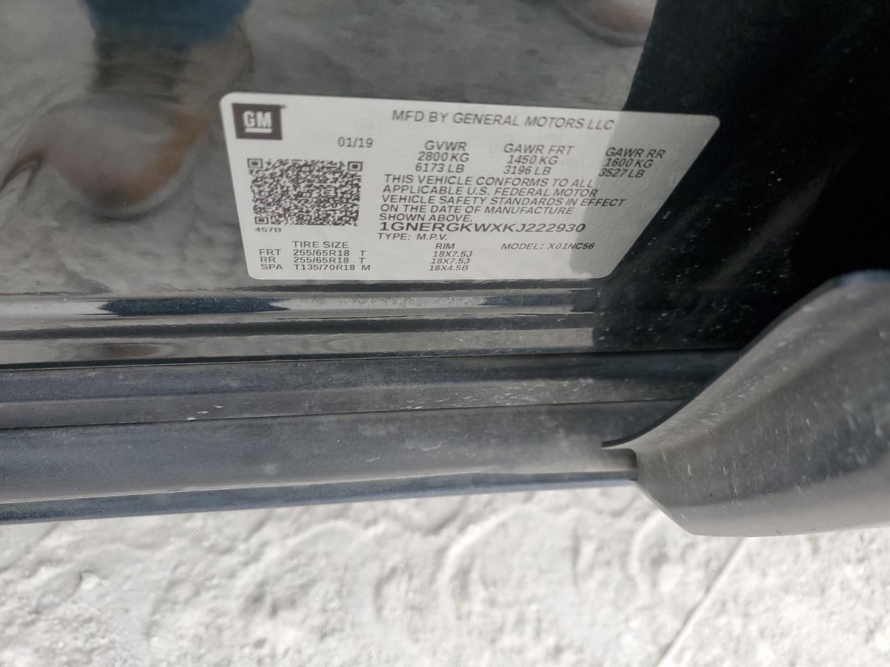 1GNERGKWXKJ222930 2019 Chevrolet Traverse Lt