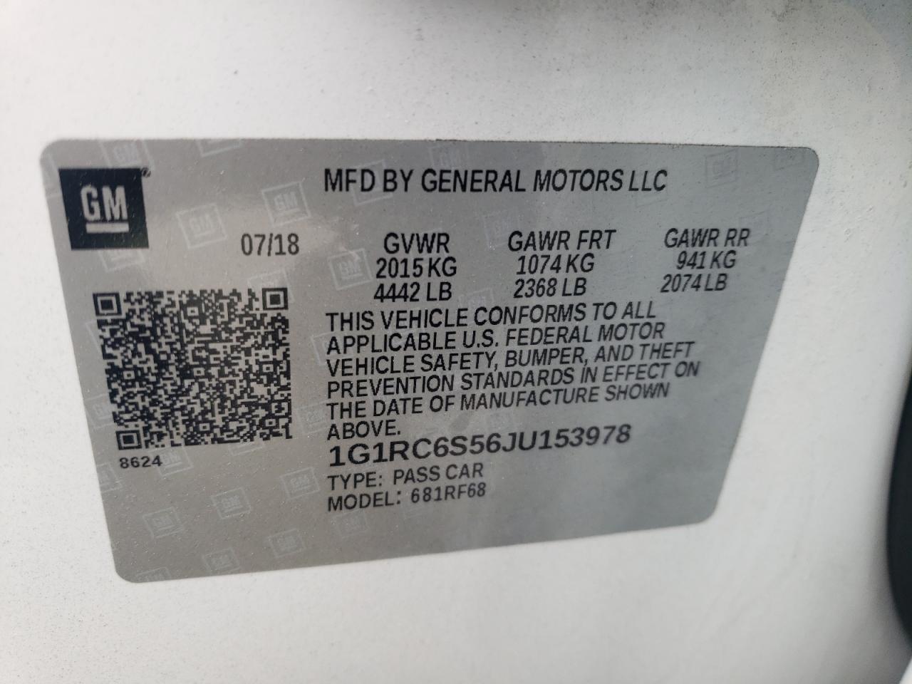 1G1RC6S56JU153978 2018 Chevrolet Volt Lt