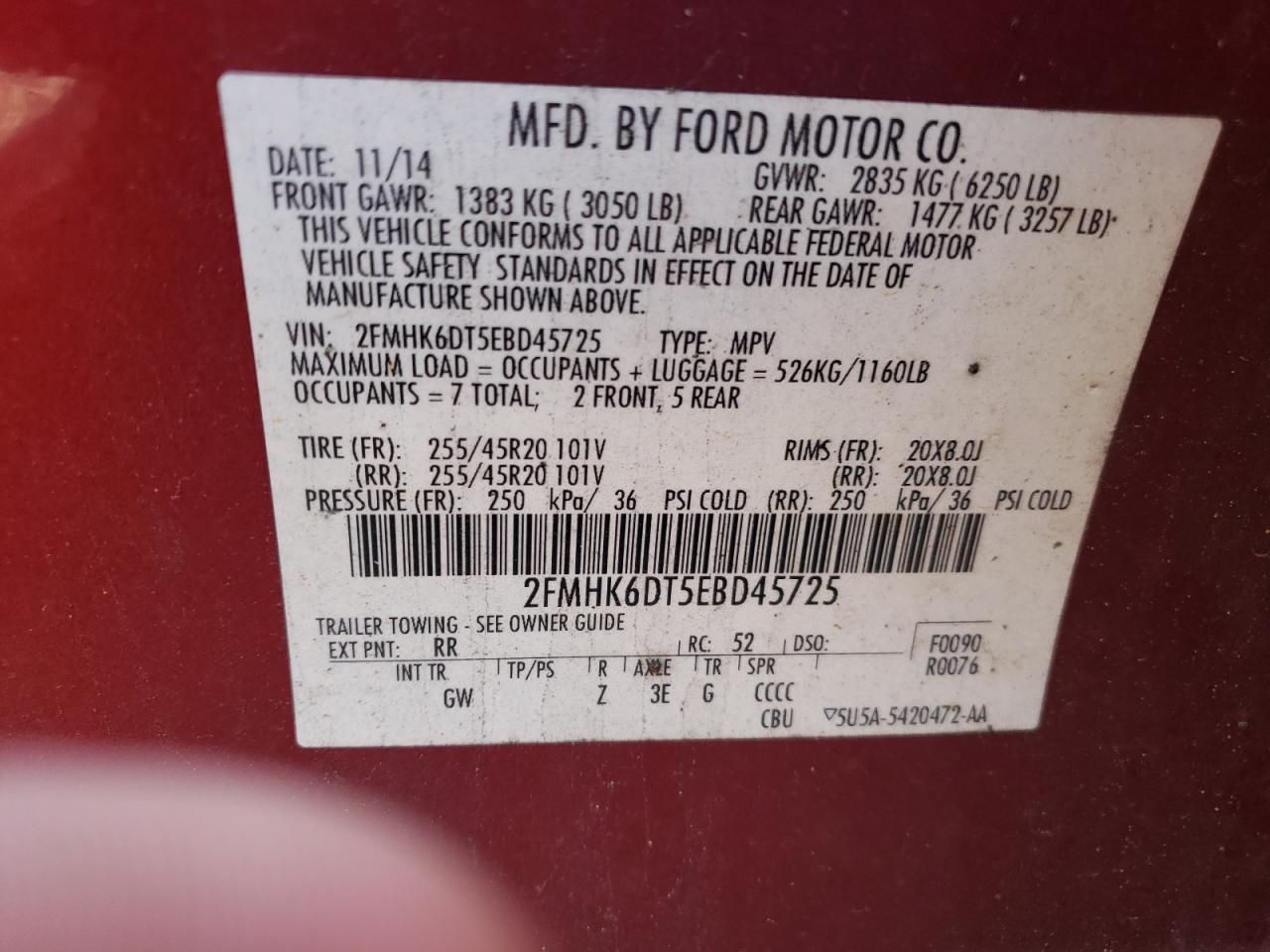 2FMHK6DT5EBD45725 2014 Ford Flex Limited