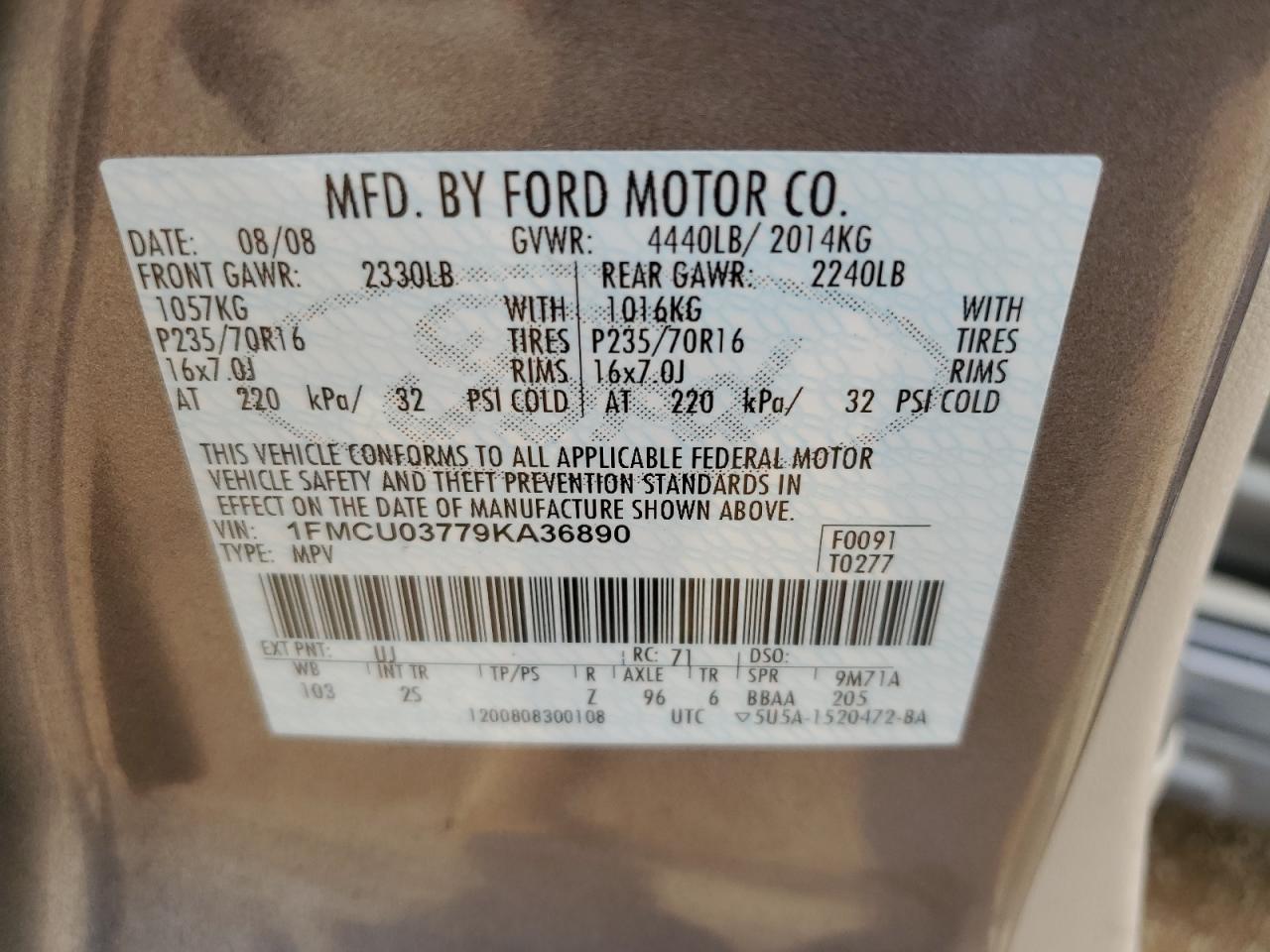 1FMCU03779KA36890 2009 Ford Escape Xlt